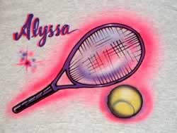 Airbrush tennis design on t-shirt