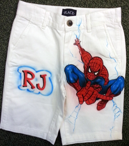Spiderman airbrushed on toddler shorts