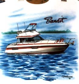 boat airbrushed on t-shirt
