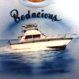 boat airbrushed on t-shirt