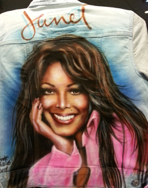 denim jacket airbrush Janet Jackson portrait