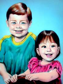 Two children airbrushed on canvas